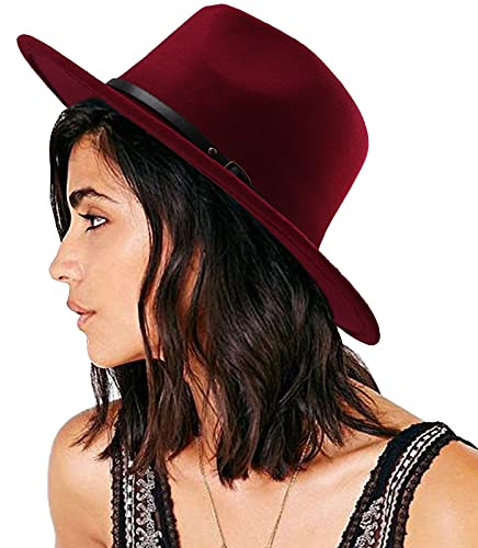 DRESHOW Fedora-Hut mit breiter Krempe für Damen Gürtelschnalle Retro-Panama-Schlapphut