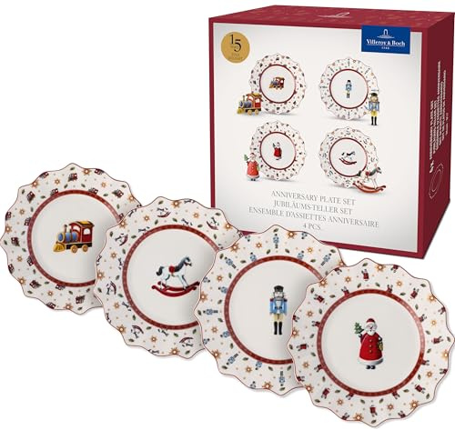 Villeroy & Boch - Toy's Delight Jubiläums-Teller Set 4 Teilig Bunt, Weihnachten, Teller Set für 4 Personen, Essteller, Frühstücksteller, Weihnachtsmotiv, Weihnachtsgeschirr, Premium Porzellan