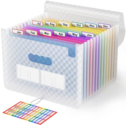ABC life Dokumentenmappe A4 mit Gittermuster,13Fächermappe Datei Organizer,Regenbogen Akkordeon Erweiterbar Ordnungsmappe, Grosse Kapazität Dokumententasche,A4 Ordner Tragbar Sortiermappe Schule(Blau)