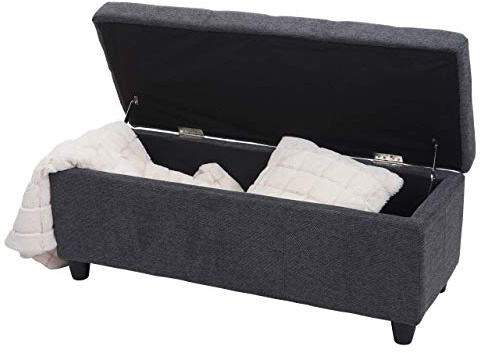 Mendler Aufbewahrungs-Truhe Kriens, Stoff/Textil - dunkelgrau | Sitzbank, Bank, 45x114x45cm, FSC®-Zertifiziert