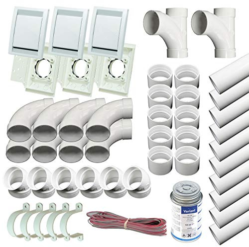 Trovac Zentralstaubsauger Einbau-Set für 3 Deco Saugdosen Weiss