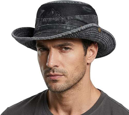 KeepSa Baumwolle Sonnenhut Herren Sommerhut UV Schutz Wanderhut Fischerhut Trekking Faltbar SafariHut mit Kinnband Outdoor Buschhut Hiking Bucket Hat