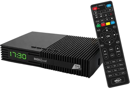 DIGIQUEST Tivùsat Decoder Ti9 mit inklusive Smartcard | Anschließen und sofort Fernsehen | Einfache Installation | 2-in-1-Fernbedienung | Aktivierbare Aufnahmefunktion | DVB-S2 | HDR10/HLG | Merlin