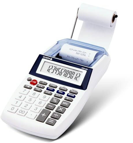 Olympia CPD 425 Druckender Tischrechner mit Papierrolle | 12-stelliges Display | Rechenmaschine mit Papierrolle | Bondrucker & Quittung | Taschenrechner mit Papierrolle | inkl. Batterien | weiß