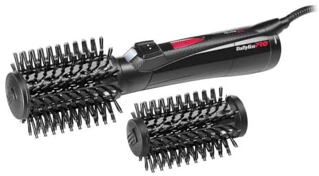 BaByliss Pro Rotierende Warmluftbürste mit 2 Bürstenaufsätzen, 800 Watt, Schwarz,1 Stück (1er Pack)