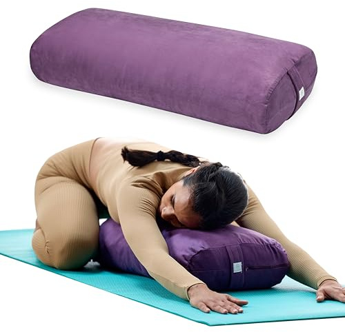 Gaiam Yoga Bolster - Langes, rechteckiges Meditationskissen - Stützkissen für erholsames Yoga und Sitzen auf dem Boden - Integrierter Tragegriff - Maschinenwaschbarer Bezug - Lila