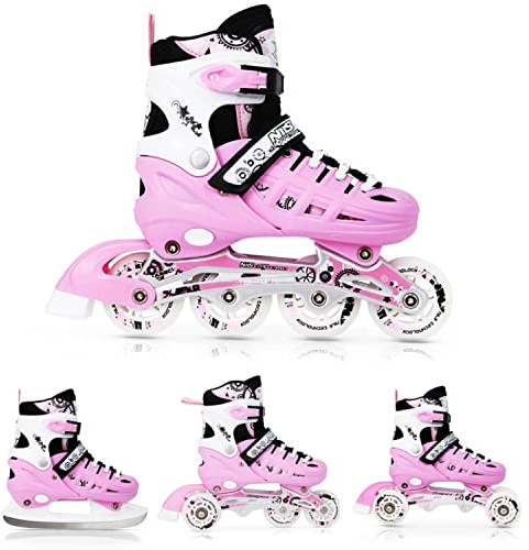 Nils # 4 in 1 Inlineskates verstellbar Schlittschuhe Sport Hockey für Mädchen Jungen und Frauen NH10905 (Rosa, M (35-38)), Bonbonrosa