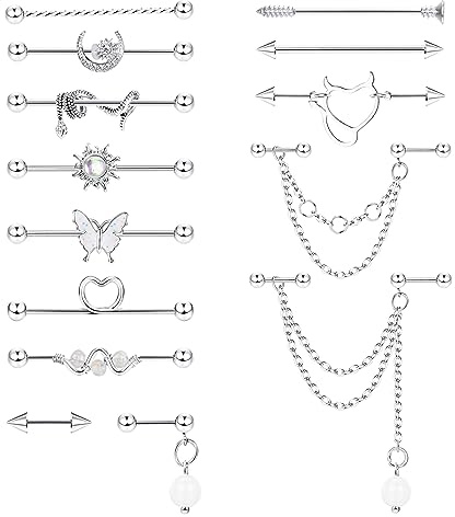 Adramata 14G 16G Industrial Piercing Stab - Chirurgenstahl Ohrringe für Knorpel und Helix - Gold Silber Schmuck