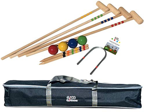 GICO Qualitäts Krocketspiel/Krocket/Crocket für 4 Spieler (100 cm Erwachsenengröße) mit Transporttasche - Spiel gut (Auszeichnung) - Made in EU-3244