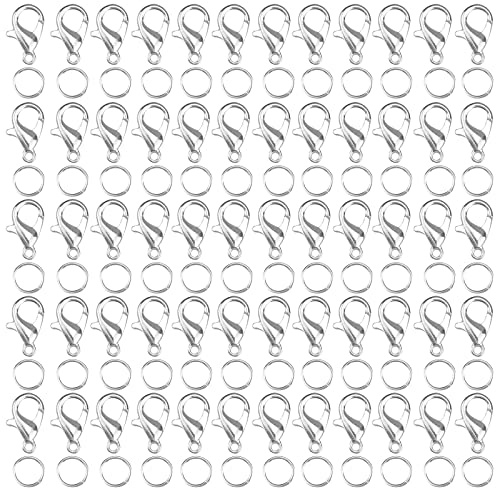 300 Stück Silber Karabinerverschluss Schmuck Set 12x7mm Kettenverschluss Silber Und Biegeringe Offene Verschlüsse für Ketten Schmuckverschlüsse für Schmuckherstellung, Ohrring, Armband, Halskette