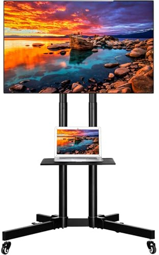 Yaheetech TV Ständer rollbar mobiler TV Bodenständer für 30-60 Zoll Schwarz | TV Standfuß bis 60 kg belastbar höhenverstellbarer Fernsehstand mit Doppelstangen & Ablage, Max. VESA 600 x 400 mm