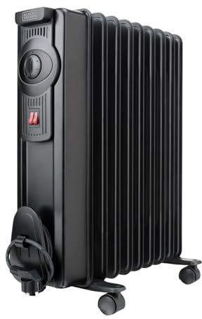 BLACK+DECKER BXRA1500E Ölradiator, 1500W, 2 Heizstufen, Ein-und Ausschalt-Schalter, 6 Stufen, robust, elegantes Desin, schwarz