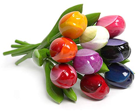 MomoMoments Hochwertiger Tulpenstrauß aus Holz für die Liebste, 9 Holztulpen handbemalt, 21 cm hoch, Blumenstrauß, Dekoration, Kunstblumen, Made in Holland