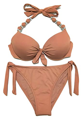 EONAR Damen Seitlich Gebunden Bikini Sets Abnehmbar Bademode Push up Bikinioberteil mit Nackenträger