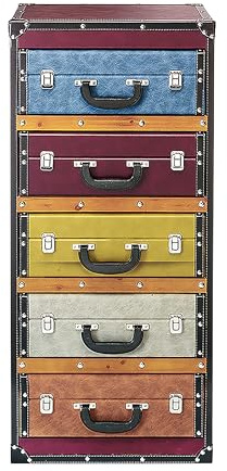 Kobolo Kommode Regal in Kofferoptik 5 Fächer 42x30x94 cm Bunt