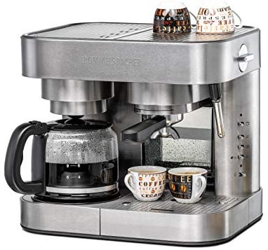 Rommelsbacher Kaffee/Espresso Center EKS 3010 - Filterkaffeemaschine, Glaskanne, Siebträger, Filtereinsatz für 1 bzw. 2 Tassen, Düse für Milchschaum/Heißwasser, programmierbare Tassenfüllmenge