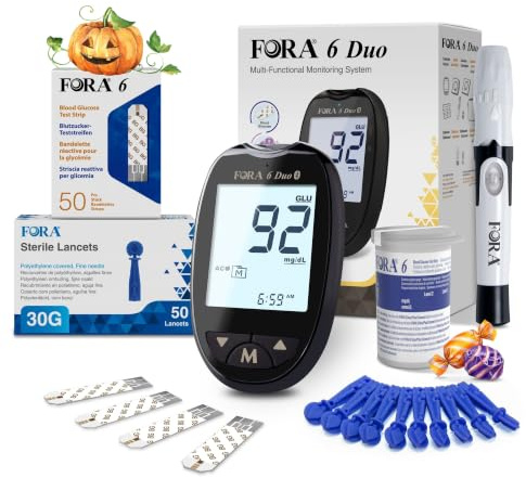 FORA 6 Duo Blutzucker & Keton Messgerät Set – mit 60 Blutzucker-Teststreifen | 2-in-1 Messgerät (Glukosestreifen inkl., Ketonstreifen separat erhältlich)