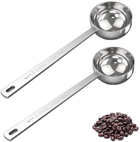 tiokin 2Pcs 1 Esslöffel Kaffee Schaufel, 15 ml Edelstahl Kaffee Messlöffel, langer Griff Kaffee Messlöffel Löffel für gemahlenen Kaffee, loser Tee, Milch Brewin und Pulver