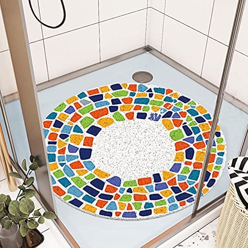 Sicherheits Duschmatte rutschfest, 60 * 60cm, Weich Komfort Badewannenmatten mit Ablauflöchern, PVC-Luffa- Duschmatten für Nassbereiche, Schnell trocknend (Runden-2)