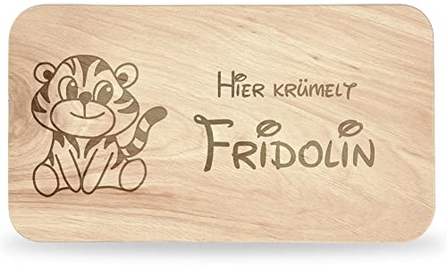 Frühstücksbrettchen Kinder - tolles Frühstücksbrettchen Holz mit Tiger | Personalisieren, personalisierte Geschenke Kinder, Schneidebrett mit Gravur, Geschenk zur Taufe/Einschulung