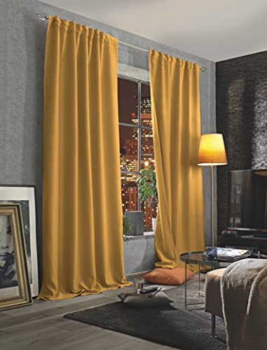 HOMEbasics 85970 | Akustikvorhang ACUSTICO mit Dim-Out-Stoff, Farbe:Curry, Größe:245 x 135 cm
