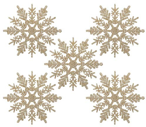 Naler 24 x Schneeflocken Weihnachten Deko für Weihnachtsbaum Glitzer Weihnachtsbaumschmuck, Champagner