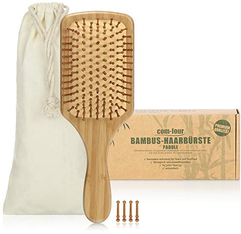 com-four® Natur-Haarbürste aus Bambus - Paddelbürste mit Naturborsten für natürlich schöne Haare - Für Männer, Frauen, Kinder (1 Stück - Paddelbürste)