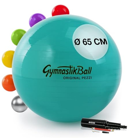 PEZZI Gymnastikball Standard Sitzball mit Pumpe | Sitzball aus robustem PVC, belastbar bis 400 kg, für Therapie, Sport und Büro