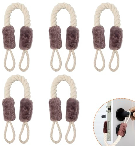 LANZLC Türkordel Klemmschutz 5 Set Türseil Klinke Türstopper Seile Klemmschutz für Türen Türkordel Braun, Türschnüre Türgriff Schutz 60cm für den Schutz von Fingern und Haustieren, Baumwolle/Polyester
