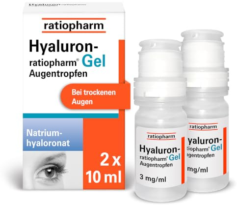Hyaluron-ratiopharm Gel Augentropfen, 2 x 10 ml | Intensive Befeuchtung für trockene Augen, verträglich mit weichen und harten Kontaktlinsen
