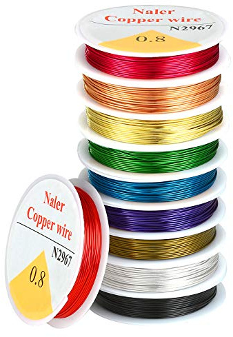 Naler Schmuckdraht Basteldraht Kupferdraht 0,8mm, 10 Rollen x 4m Bunt Set | Flexibler Schmuckdraht 0,8mm für Armbänder Selber Machen 10 Farben Set 40m Gesamt zum Basteln & Drahtwickeln Anlaufgeschützt