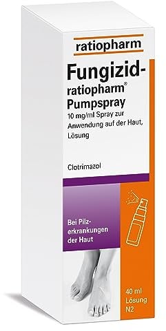 Fungizid-ratiopharm® Pumpspray mit dem Wirkstoff Clotrimazol. Zur schonenden Behandlung verschiedener Pilzerkrankungen der Haut, wie z. B. Fußpilz, 10 mg/ml Spray, 40 ml Spray