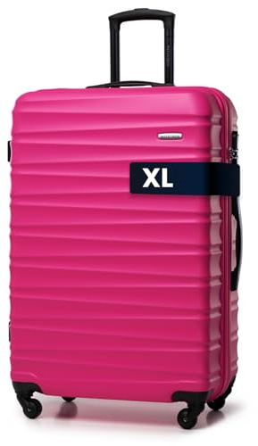 WITTCHEN Reisekoffer Groß Rollkoffer Trolley Großer Koffer Check-In Gepäck Hartschale aus ABS 4 Spinner-Rollen Zahlenschloss Groove Line Größe L rosa Lufthansa/Eurowings/Ryanair