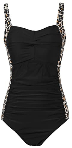 Aidotop Damen Einteilige Badeanzug Monokini Verstellbarer Schultergurt Badeanzüge Falten Bademode Schwimmanzug