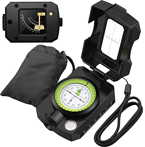 Proster Wanderkompass mit Neigungsmesser IP54 Wasserdichter Militärkompass Professioneller Kompass Multifunktioneller Handkompass mit Tragetasche für Camping Jagd Wandern Geologie Aktivitäten