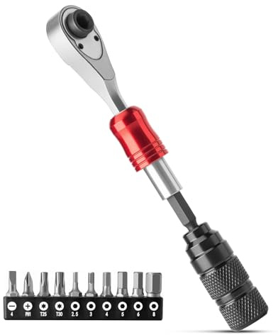 ROCKBROS Mini Ratsche Ratschenschlüssel mit 10 Bits 1/4 zoll Ratschenkasten Reparatur Werkzeug Set mit Reifenschlüssel Fahrrad Multitool mit magnetisch Bits Ratschenset für unterwegs MTB