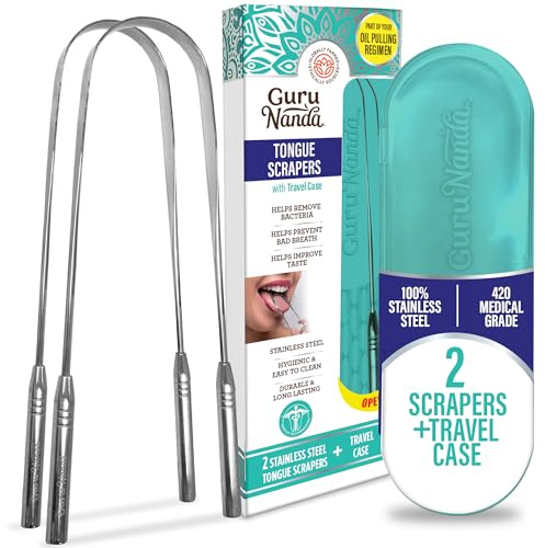 GuruNanda Zungenschaber aus Edelstahl, U-förmiges, ergonomisches Design, bekämpft Mundgeruch, 100% Edelstahl in medizinischer Qualität, 2er-Pack U-Form 2er-Pack