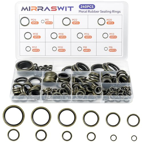 MirraSwit 240 Stück Ölablassschraube Dichtung set, 12 Größen, Ø 6-24 mm | Hydraulik Dichtringe mit Gummilippe, Dichtungsringe Sortiment für Rohrverbindung, Mechanisches Drucksyste