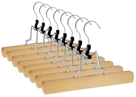 VonBueren 8X Hosenbügel Klemmbügel aus Holz Kleiderbügel Hosen rutschfest | Hosenspanner und Hosen Kleiderbügel mit drehbarem Haken, Hosenkleiderbügel, Hosenbügel Holz für Röcke und Hosen