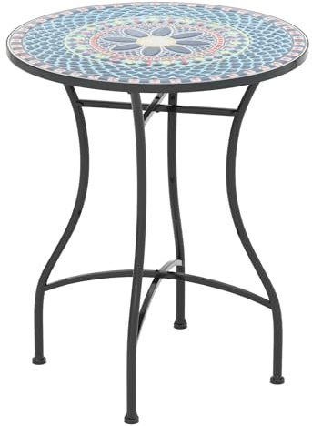 FANTASK Runder Bistrotisch, Beistelltisch mit Mosaikplatte, Sitzgarnitur bis 50kg, Balkonmöbel, Gartenmöbel, für Terrasse, Garten & Balkon (Blau)