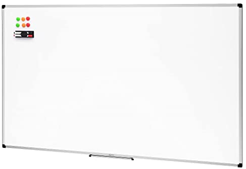 Amazon Basics Magnet-Whiteboard mit Stifthalter, trocken abwischbar, Aluminiumrahmen, magnetische Pinnwand, Wandmontage, für Zuhause, Büro, Schule, 90cm x 60cm