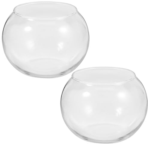 Angoily Glasvase Rund 2 Stück kugelförmige Deko-Vase in klassischem Stil aus Klarglas, Kugelvase Glas Aquarium Kugelaquarium Goldfischglas Glas-Fischglas für Wohnzimmer, Büros, Garten, 12 x 12 x 10cm
