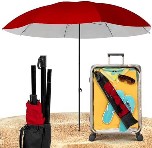 STYNGARD Reise Sonnenschirm mit UV Schutz 50+ [155 cm ⌀] - Strandschirm Sonnenschirm Strand mit Abspannleinen Modell NIZZA