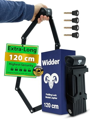 Widder Sehr sicheres Fahrradschloss Faltschloss 120cm mit 4 Schlüsseln | Faltschloss Fahrrad mit Halterung | ideal als E Bike Schloss, E Scooter Schloss, Fahrräder & Bike Lock