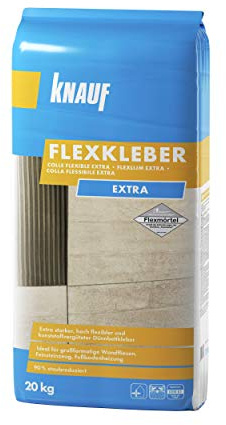Knauf Flexkleber eXtra, 20 kg, 90% staubreduzierter Dünnbettmörtel für sauberes Arbeiten, extra stark, extra ergiebig, hochflexibel, ideal für großformatige Fliesen