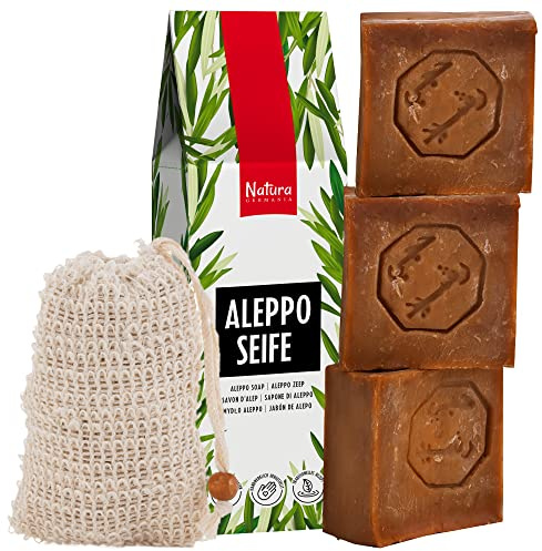 Natura Germania® 3x je ca. 200 gr (ca. 600 gr) original Aleppo Seife Set | Bekannt aus dem Öffentlich-rechtlichen - Naturseife