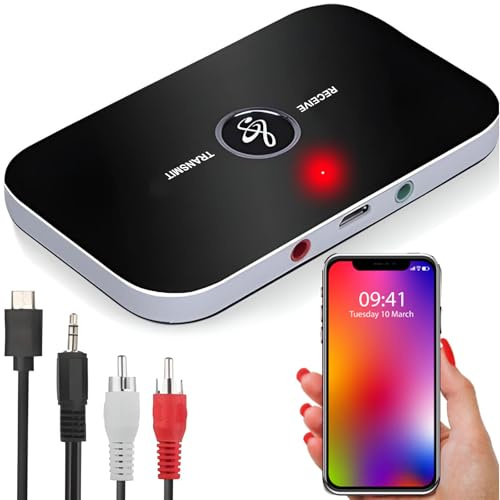 Retoo AUX Bluetooth Adapter RCA 2 in 1 Wireless Sender Empfänger Transmitter Receiver Audio 3,5mm Kabel Low Latency für MP3 HiFi Lautsprecher TV PC Auto Kopfhörer Stereoanlage Schwarz