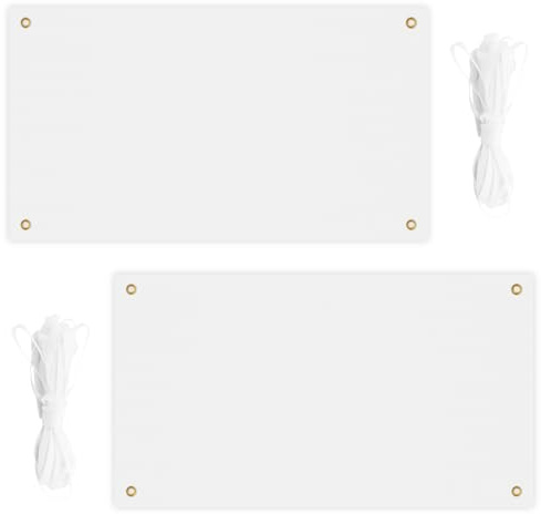 WYYFXY® 2 Set Großes Leeres Banner Weiß, 180 × 100cm Banner Personalisiert Leinwände zum Bemalen mit Ösen und 6m Hängendem Seil für Geburtstag Partys Outdoor Aktivitäten