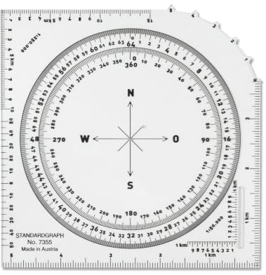 Standardgraph 7355 - Kartenwinkelmesser | Mit 360° -Skala und Maßstäben 1:50.000/ 1:250.000 sowie Koordinaten-, Winkel- und Distanzmessung