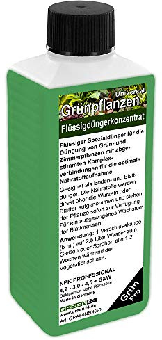 GREEN24 Zimmerpflanzendünger Profi Linie | Flüssigdünger für Grünpflanzen | HIGH-TECH NPK Dünger Konzentrat für kräftiges Wachstum & gesunde Blätter | 250ml